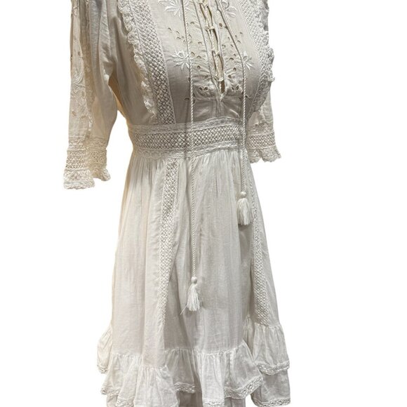 Ulla Johnson Madison Dress XS Blanc White Eyelet Lace Boho Ruffle Tassel Mini $4 - Picture 4 of 9